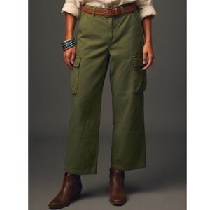 Madewell Utility Wide Leg Cargo Pants Olive Green Cotton Blend Women Size 27‎